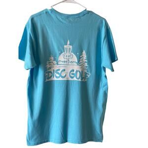Disc Golf Shirt TREE BASKET CASE Double Sided M Graphic T-Shirt Light Blue